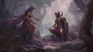 A fantasy illustration of Dido and Aeneas.